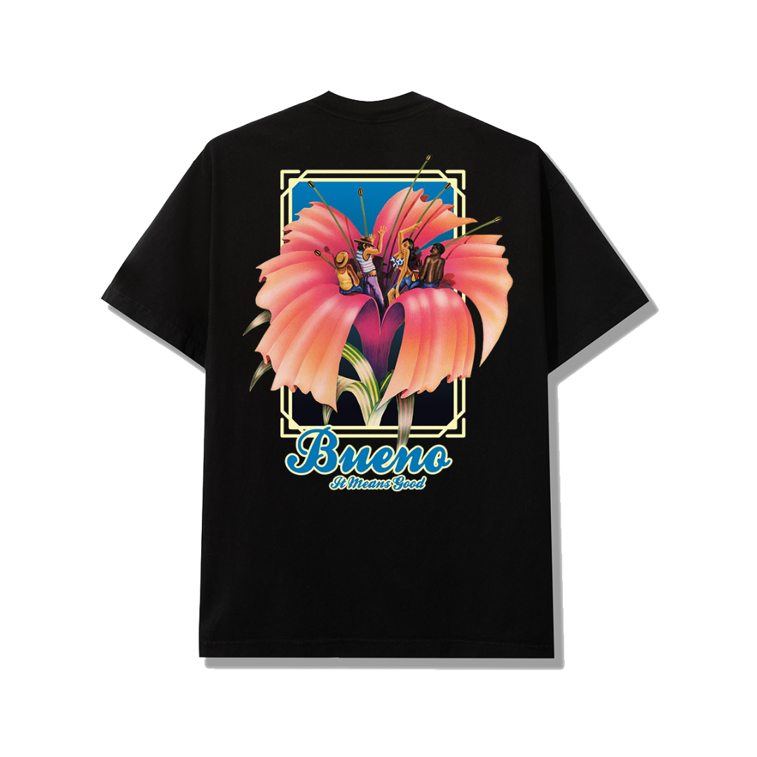 ★SHADOWS FLOWER TEE XL Vibrant Hibiscus Flower T-Shirt | Women's Jet Black V-Neck
